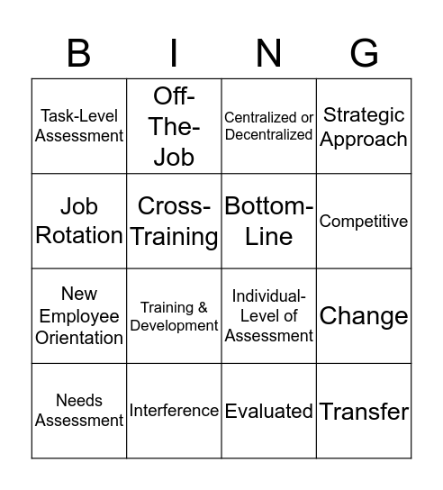 Training & Development Bingo Card