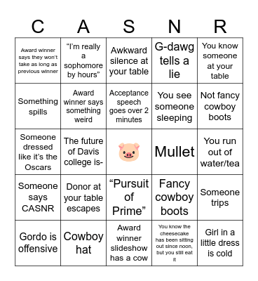 CASNR PIG ROAST Bingo Card