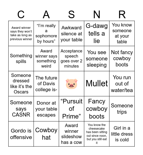 CASNR PIG ROAST Bingo Card