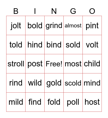 Wild Old Words Bingo Card