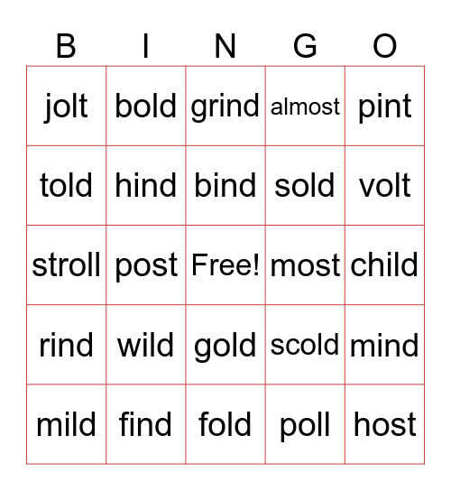 Wild Old Words Bingo Card