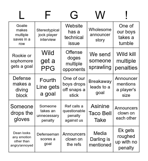 Wild Bingo Card