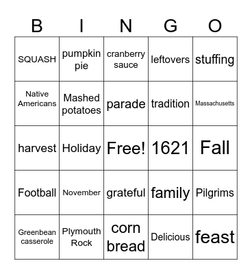 Turkey Bingo Card