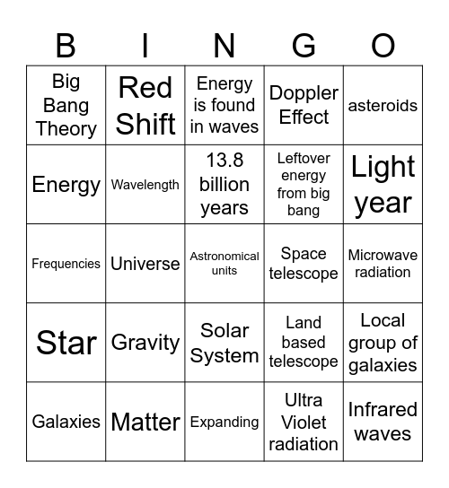 Big Bang Bingo Card