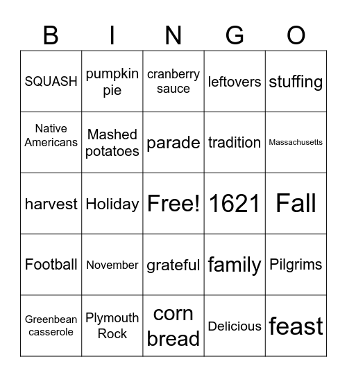 Turkey Bingo Card