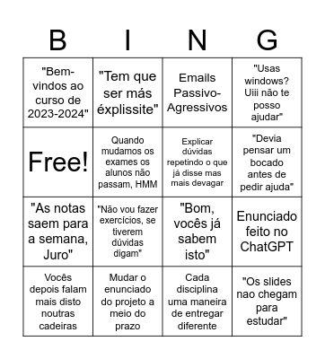 Average Stor da FCUL Bingo Card