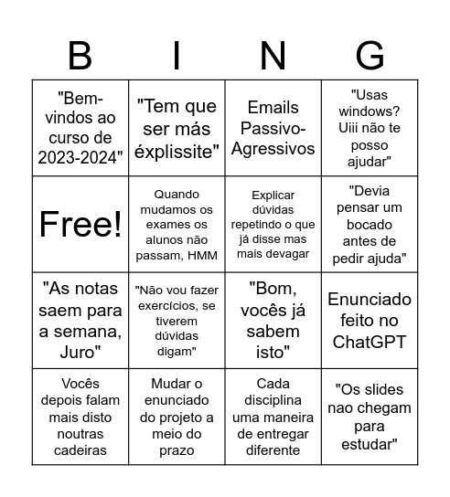 Average Stor da FCUL Bingo Card