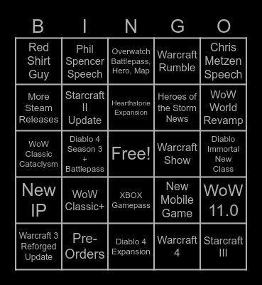 BlizzCon 2023 Bingo Card