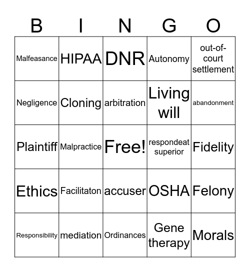 MEDICAL ETHICS & LAW Bingo Card