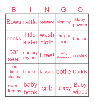 Baby Shower Bingo Card