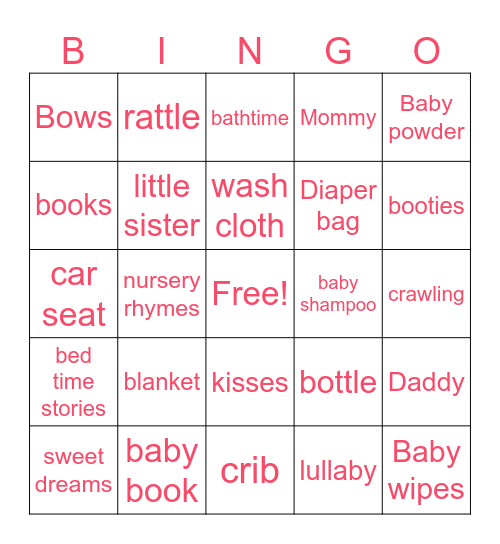 Baby Shower Bingo Card