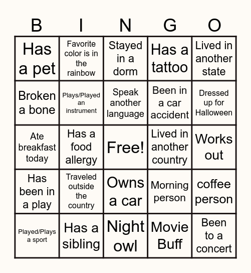 PUC BINGO Card