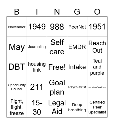 Self Care Bingo Card