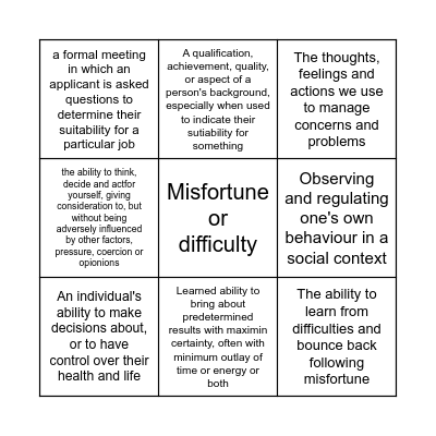 Glossary of Key Terms Bingo Card