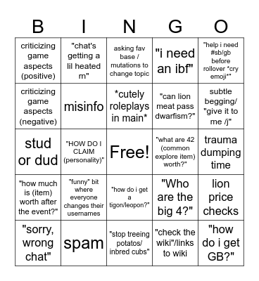 Main Chat Bingo Card