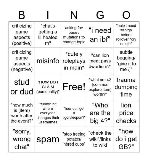 Main Chat Bingo Card