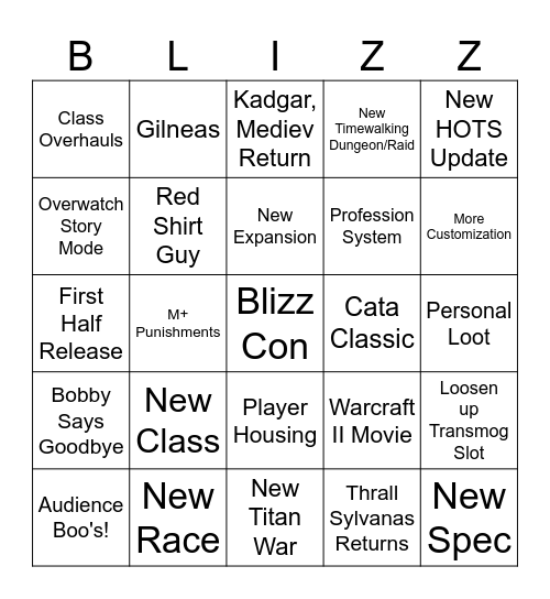 Blizz Con Bingo Card