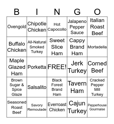 Boar's Head Product Bingo Card