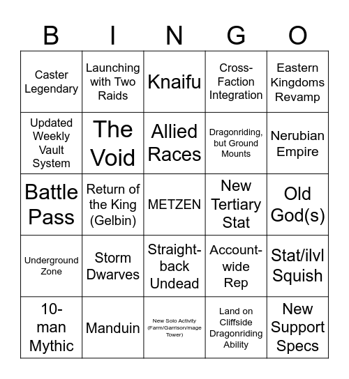 WOW @ BLIZZCON Bingo Card