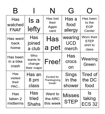 Floor Meeting Bingo Card