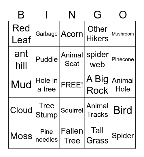 What We Saw On Our Hike Bingo Card