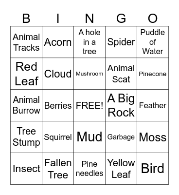 What We Saw On Our Hike Bingo Card