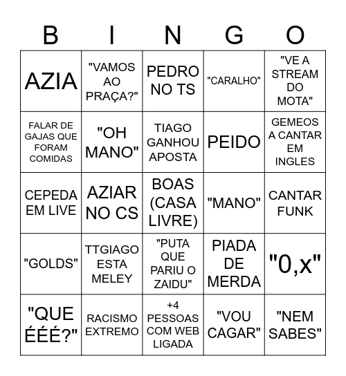 BINGO DO TS Bingo Card