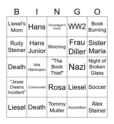 The Book Thief Bingo Card