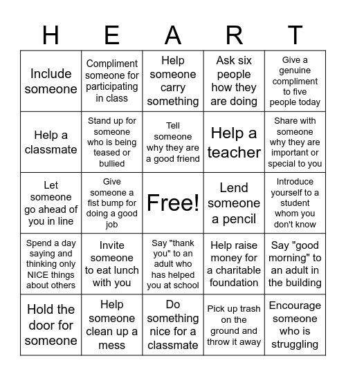 JMS Has Heart! Bingo Card
