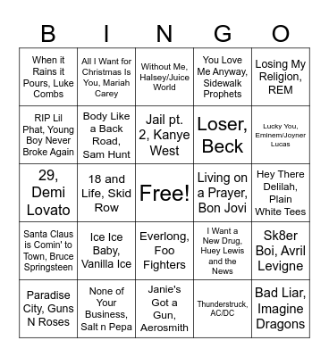 All Tha Hitz! Bingo Card