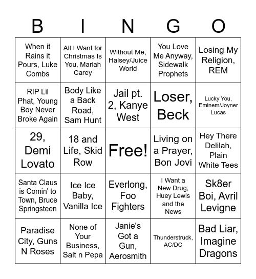 All Tha Hitz! Bingo Card