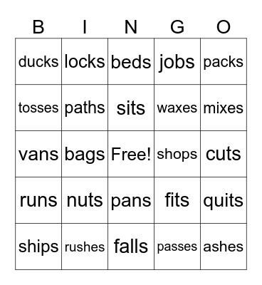 Wilson 1.6 suffix -s/-es Bingo Card