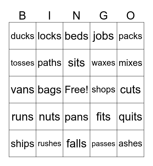 Wilson 1.6 suffix -s/-es Bingo Card