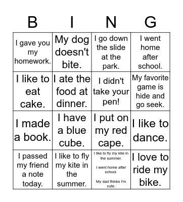 Silent e Bingo Card