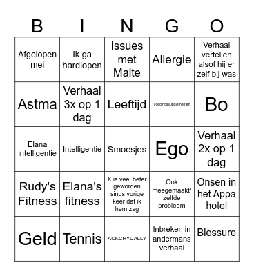 Rudy Bingo Card