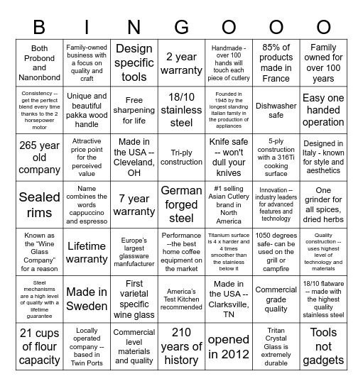 DuluthKitchenCo November 5 2023 Bingo Card