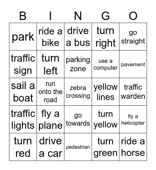 Road safety\On the move Bingo Card
