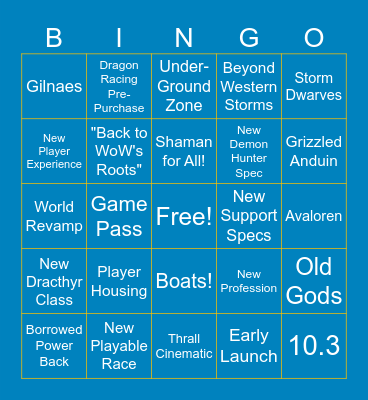 BLIZZCON WOW Bingo Card