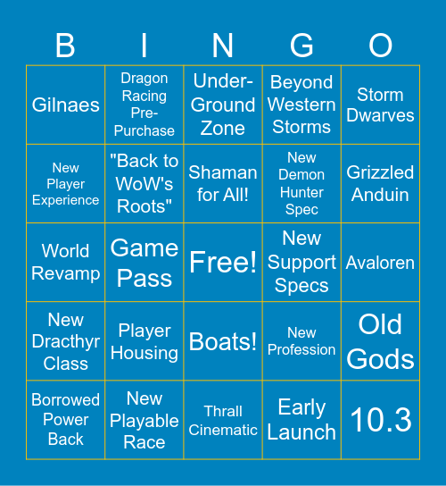 BLIZZCON WOW Bingo Card