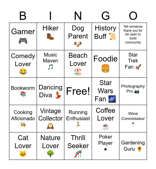 Community Building Bingo Card