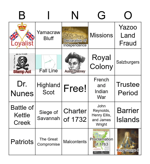 Revolutionary Georgia Bingo Card