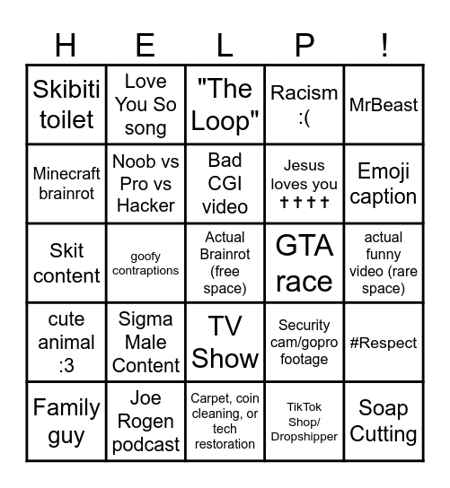 YT SHORT BINGO by DoctorDreaded :3 Bingo Card