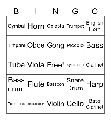 Instrument Bingo Card