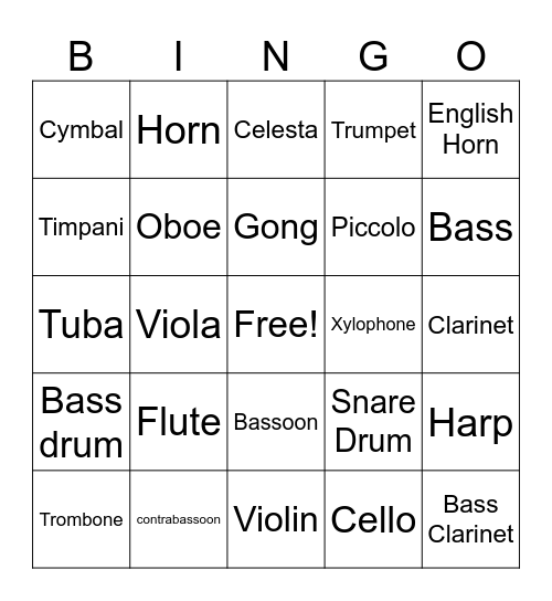 Instrument Bingo Card