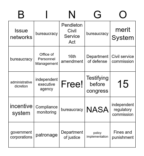 Bureaucracy Bingo Card