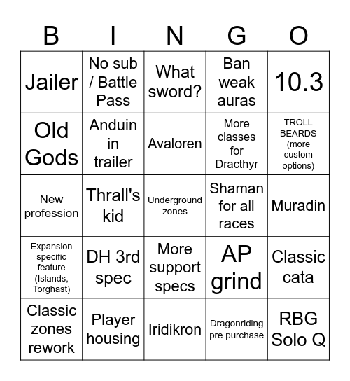 Blizzcon bingo card Bingo Card