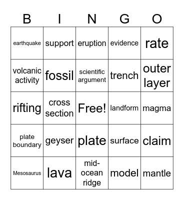Plate Motion Bingo Card