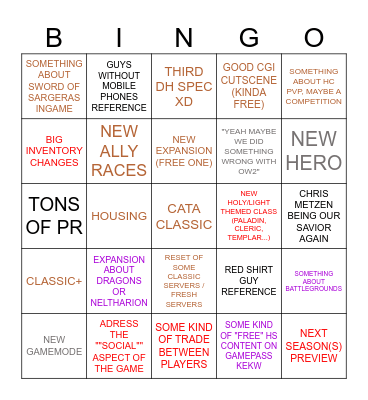 Blizzcon 2023 Bingo Card