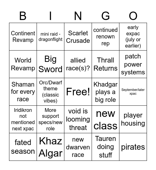 Blizzcon 2023 Bingo Card