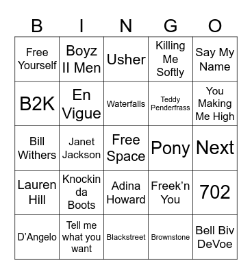 R & B Bingo Card
